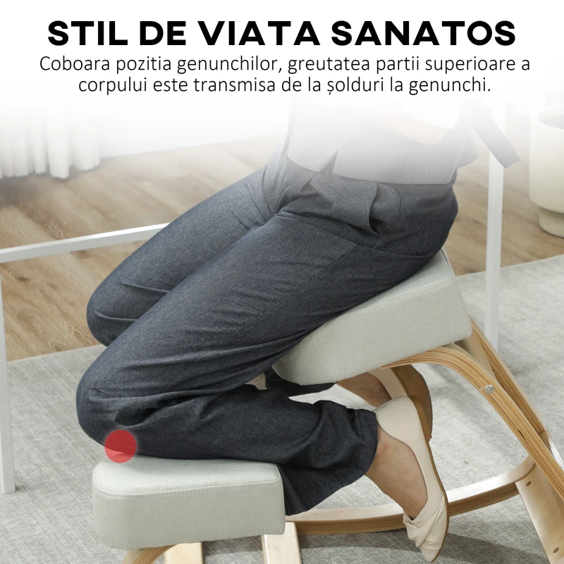 Vinsetto Sedia Ergonomica con Inginocchiatoio in Legno di Betulla e Cuscino, 51x69x58 cm, Crema