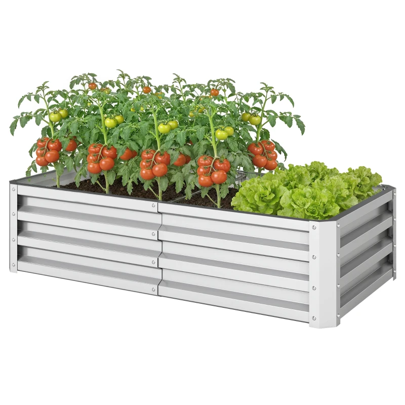 Outsunny Caixa de Plantio de Aço Galvanizado para Cultivar Plantas Flores Floreira Exterior Retangular com Fundo Aberto 120x60x30,5 cm Prata