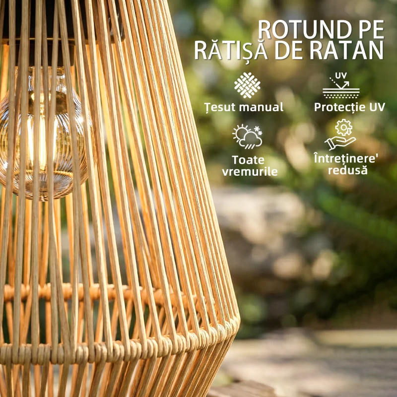 Outsunny Lămpi Solare din Ratan Impermeabile Ip44, 16x16x21 cm, Maro