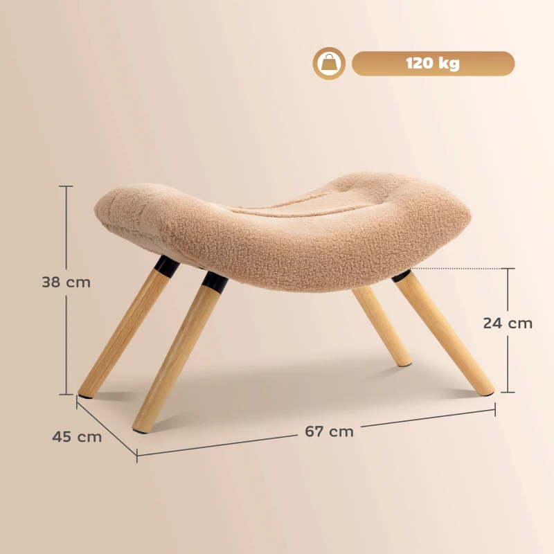 HOMCOM Moderner Fußhocker mit Fleece-Bezug und Holzbeinen, gepolstert, für Wohnzimmer, Schlafzimmer, Flur, Braun