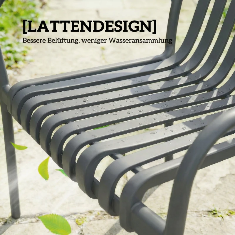 Outsunny Gartenstühle 4er Set Stapelbare Terrassenstühle mit Lamelldesign Armlehnen, Ergonomisch Dunkelgrau