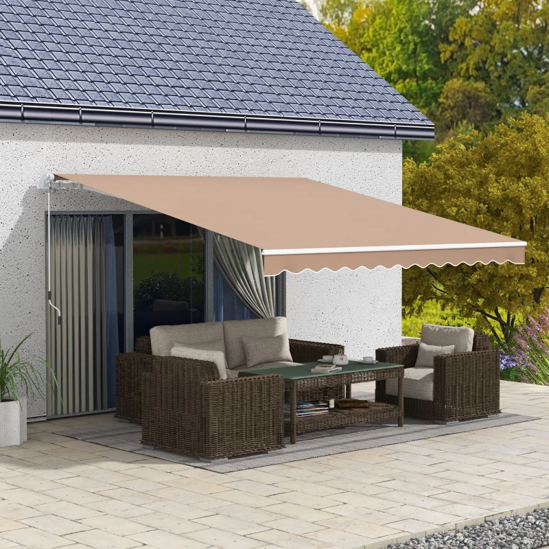 Outsunny Toldo Manual Retrátil 350x250 cm para Varanda com Manivela de Metal Impermeável e Anti-UV para Jardim Janelas Marróm