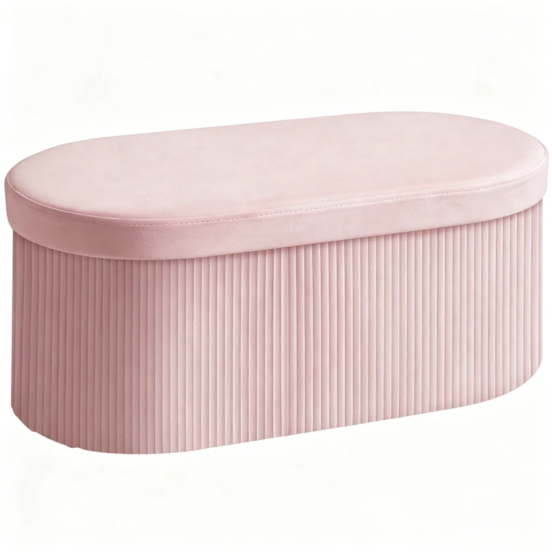 HOMCOM Pouf pliabil cu spațiu de depozitare modern, tapițat cu catifea, 72L, pentru living și dormitor, 76x38x35 cm, Roz