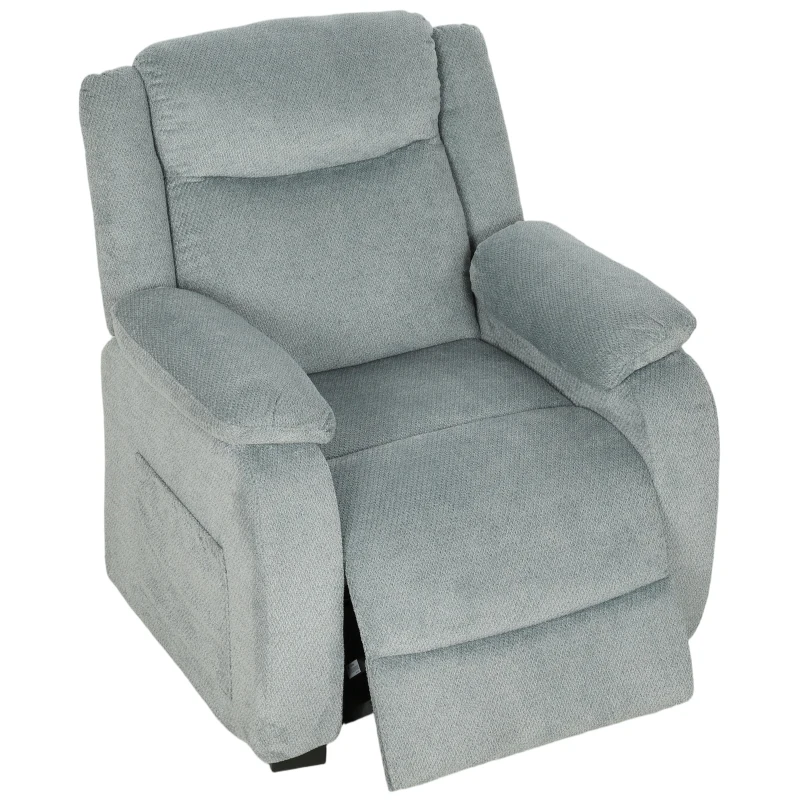 HOMCOM Cadeirão Relax Reclinável Elétrico em Tecido Efeito Linho com Molas, Apoio para os Pés, Telecomando, USB e 2 Bolsos Laterais Verde