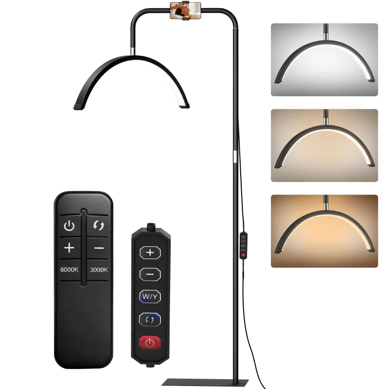 HOMCOM LED Halbmond Wimpern Lampe mit Telefonhalter 350° Drehbar Beauty-Ringlicht Warme Lampe mit Einstellbar Höhe