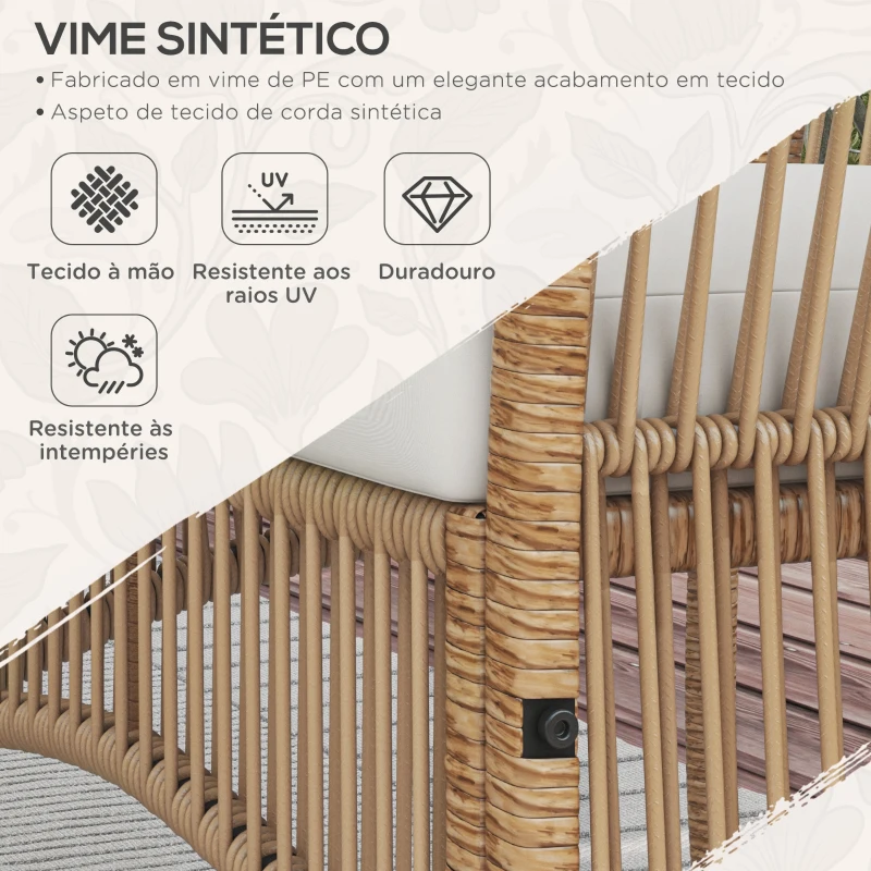 Outsunny Conjunto de Móveis de Jardim de Vime de 4 Peças de Varanda com 1 Sofá de 2 Lugares 2 Poltronas e Mesa de Centro Bege