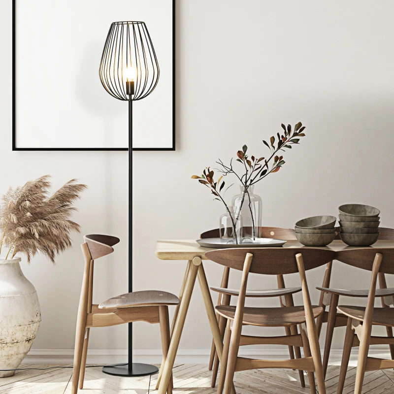 HOMCOM Stehleuchte Retro Industriestil mit Metallgitter Käfig Lampenschirm & Stehmetallsockel für Wohnzimmer Schlafzimmer Büro Metall Ø27,5 x 159H cm