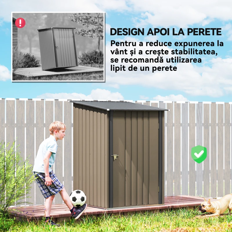 Outsunny Căsuță de Grădină pentru Depozitarea Uneltelor din Oțel Galvanizat cu Ușă, 100x104x160 cm, Maro și Gri Închis