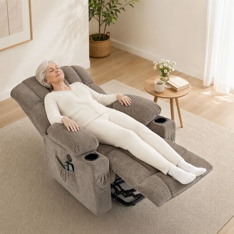 HOMCOM Fauteuil TV avec fonction releveur, Fauteuil relax électrique avec massage & chaleur, Fonction inclinable, Ports USB, Marron