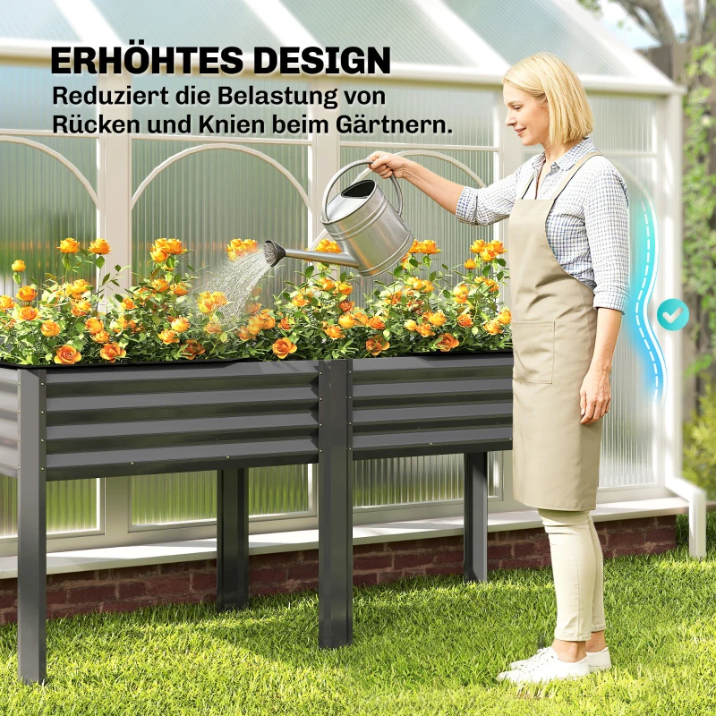 Outsunny Hochbeet aus Metall extra großer Pflanzkasten mit Verstärkungsstreben Vliesstoff, 180 x 55 x 80 cm Dunkelgrau