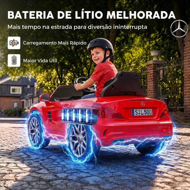 AIYAPLAY Carro Elétrico Infantil Mercedes-Benz SL500 12V Vermelho com Comando à Distância, 2 Motores e Suspensão