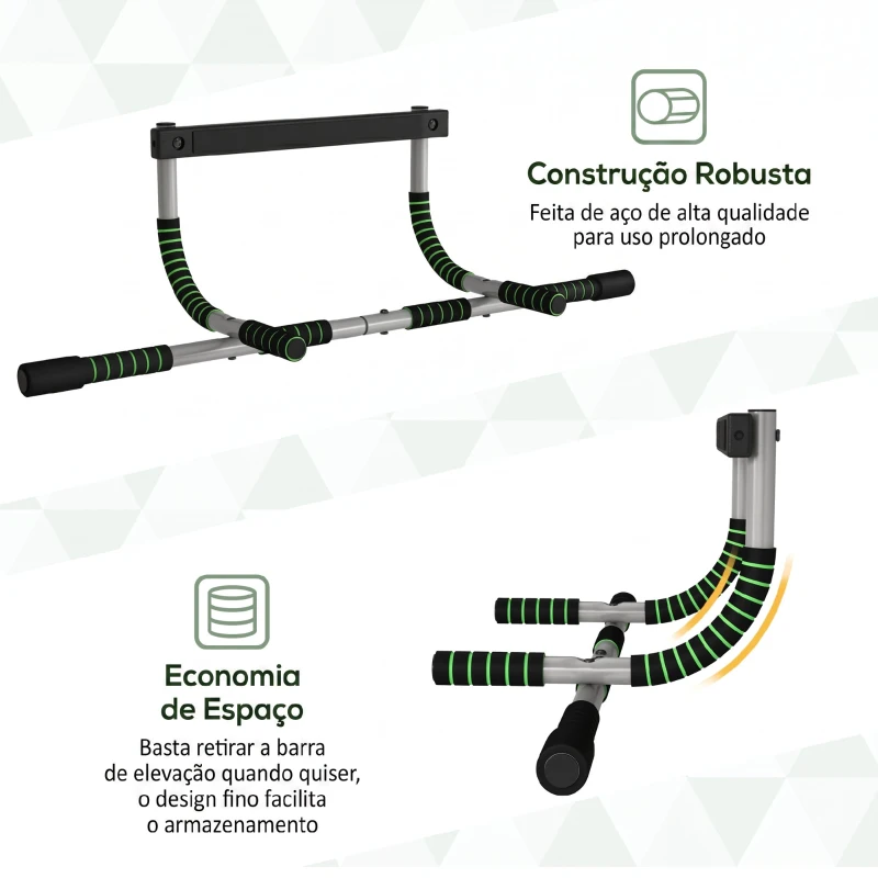 HOMCOM Barra de Elevações Multifuncional de Parede com Pegas Antideslizantes Carga 110 kg Cinzento e Preto