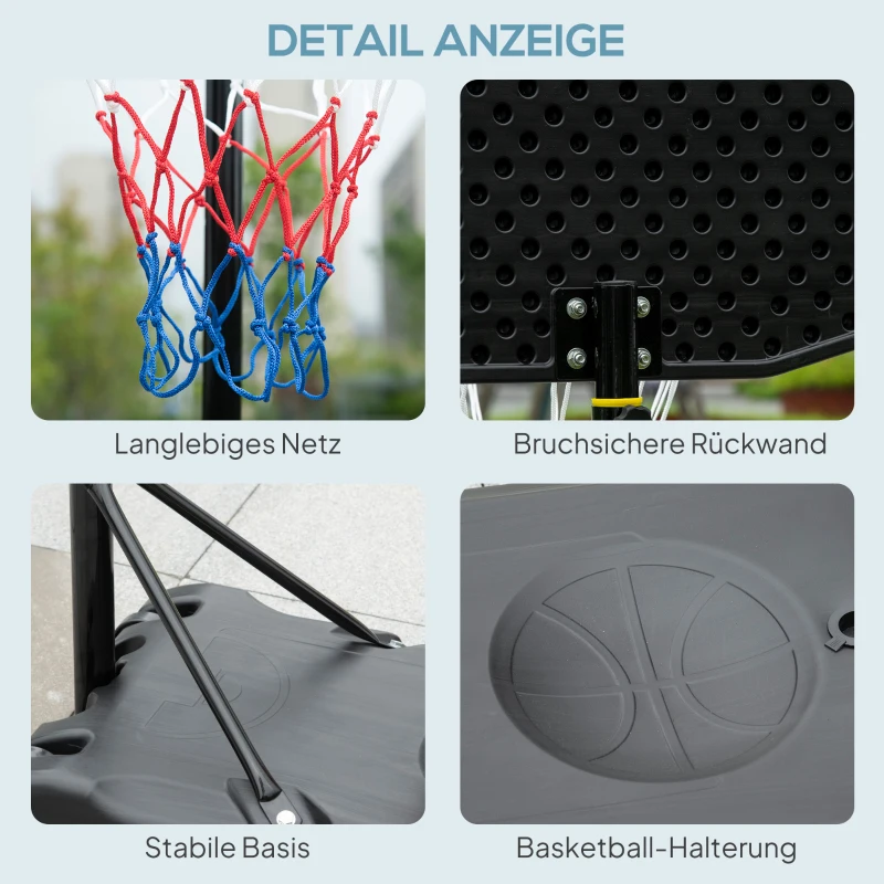 HOMCOM Basketballkorb Outdoor für Jugendliche, 160-210 cm Höhenverstellbarer Basketballständer mit Rollen