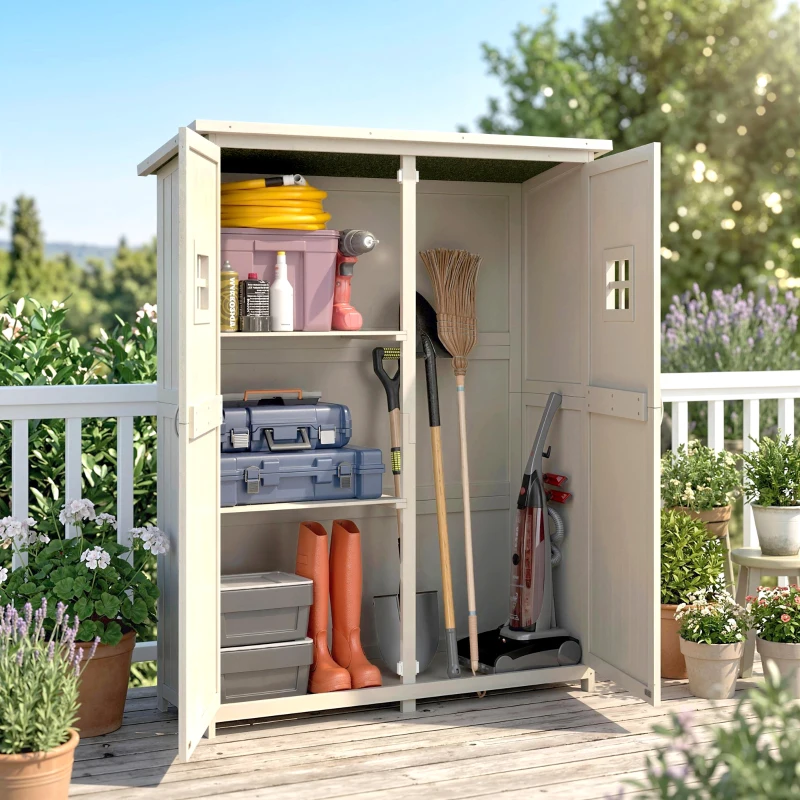 Outsunny Gartenschrank Holz Geräteschuppen Gerätehaus Geräteschrank Pultdach Garten Grau 127,5x50x164cm