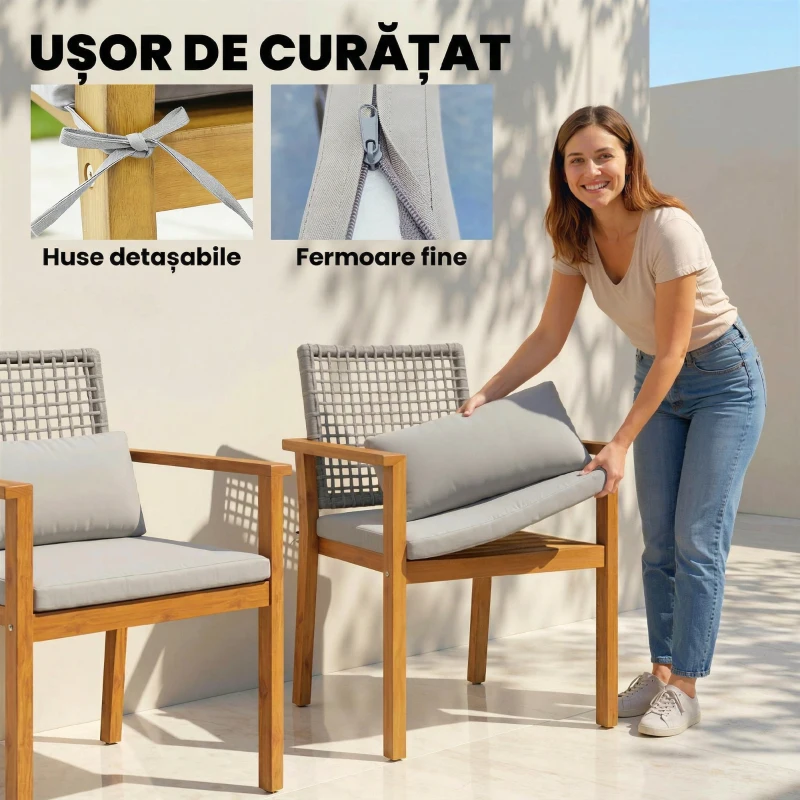 Outsunny Set de 2 Scaune de Exterior pentru Terasă și Grădină, Natural