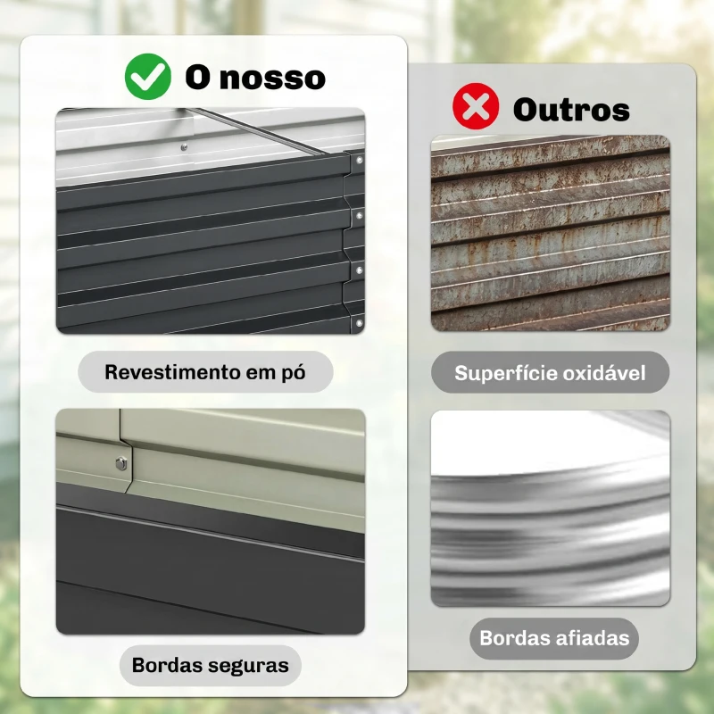 Outsunny Floreira Elevada Retangular de Aço Galvanizado para Cultivar Plantas Flores Relva 120x60x30,5 cm Cinzento