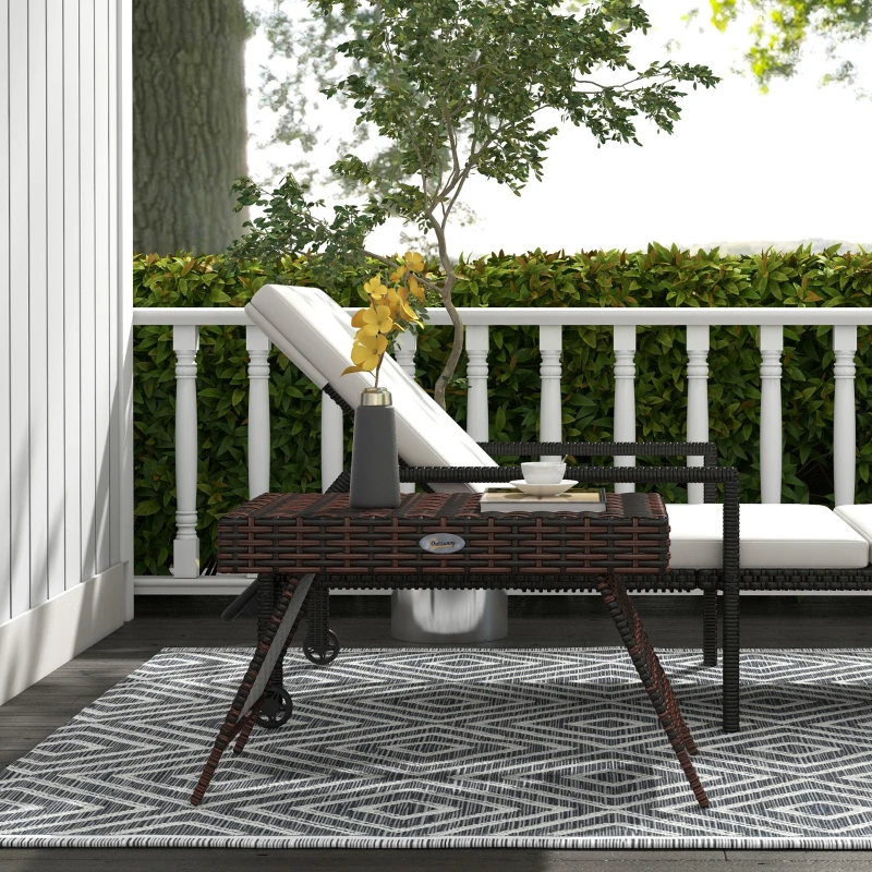 Outsunny Gartentisch Outdoor-Couchtisch Outdoor-Beistelltisch, PE-Rattan, wetterbeständig, 60 cm x 41 cm x 41 cm,  Braun