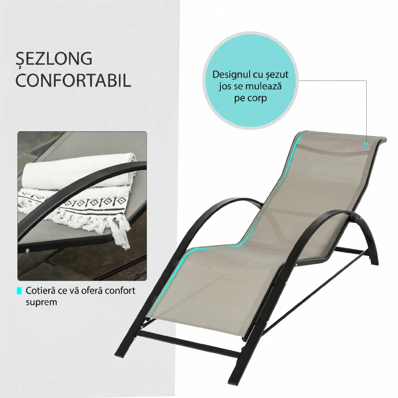 Outsunny Set 2 sezlonguri si masuta, 59x169x66 cm, negru