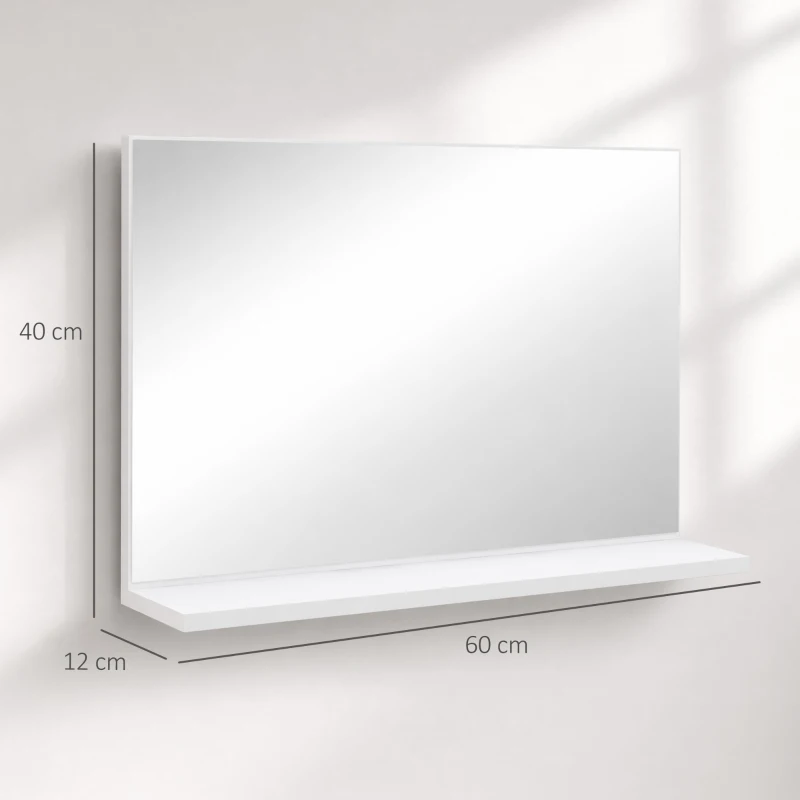 Kleankin Espelho de Casa de Banho de Parede com Prateleira Aberta Estilo Moderno para Hall e Corredor 60x12x40 cm Branco