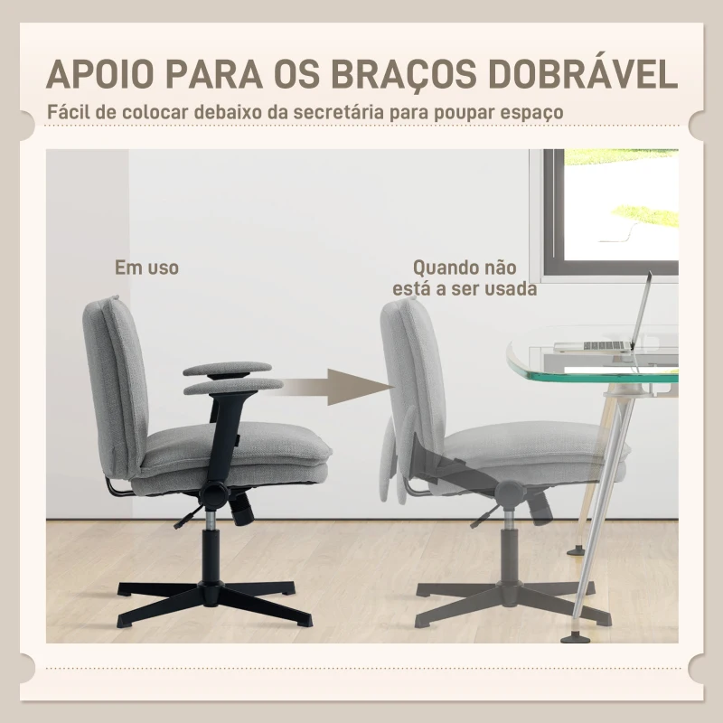 HOMCOM Cadeira de Escritório com Apoios de Braço Rebatíveis Assento  Altura Ajustável  Função Basculante 76x70x85-97 cm Cinzento