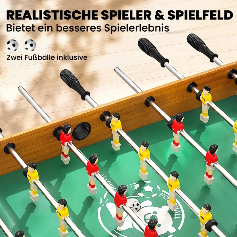 HOMCOM Tischkicker, Tischfußball-Set, 2 Bälle, rutschfeste Griffe, für Jugendliche Erwachsene, Punkteanzeige, MDF, Metall, Bunt
