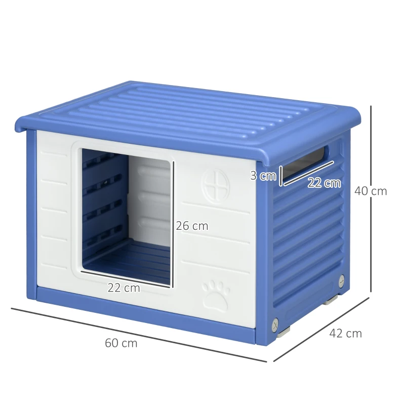 PawHut Cușcă pentru câini de talie mică, de exterior, din PE cu intrare și 2 fante de aerisire laterale, 60x42x40 cm, albastru și alb