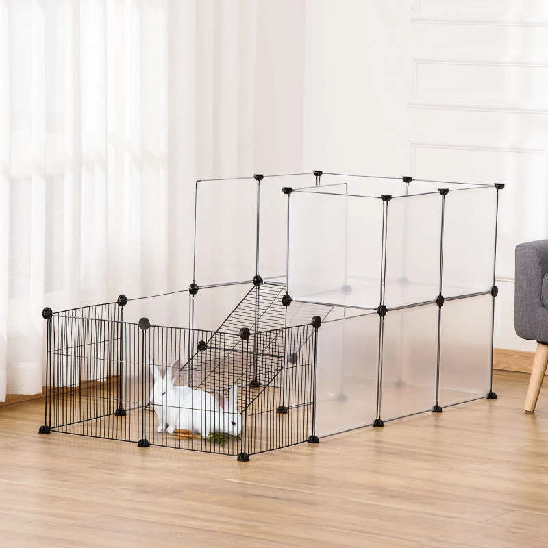 PawHut Enclos pour petits animaux design DIY cage modulable pour cochon d'Inde lapin chinchillas petits animaux domestiques 27 panneaux noir