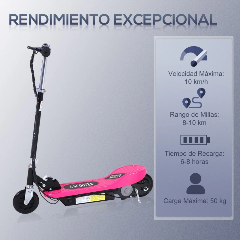 HOMCOM Patinete Eléctrico Plegable para Niños y Adolescentes de +7 Años con Manillar Ajustable en Altura 78x37x87-95 cm Rosa