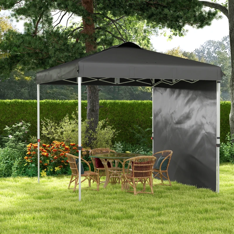Outsunny Tenda Dobrável 2,5x2,5 m Tenda de Jardim com 1 Parede Lateral Altura Ajustável para Campismo Festas Cinza Escuro