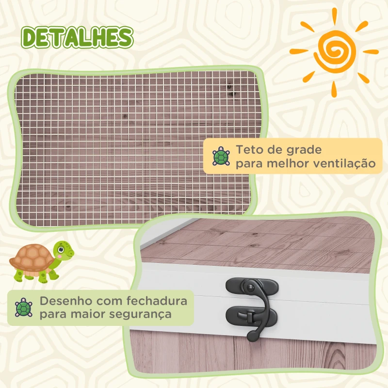 PawHut Terrario para Reptéis Casa para Tartarugas de Madeira com Painéis Laterais Transparentes e Trava 91x60,5x32 cm Castanho Acinzentado
