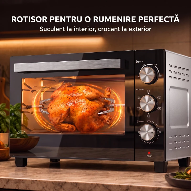 HOMCOM Cuptor electric 1500W 36L, max. 230°C, timer 60 min, grătar, tavă și mâner pentru tavă