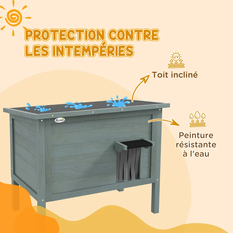 PawHut Maison pour chats niche d'extérieur en bois surélevée avec toit ouvrable isolée  85 x 50 x 68,5 cm gris foncé et noir