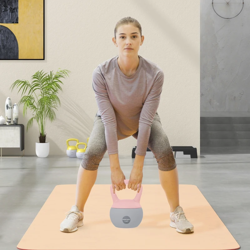 SPORTNOW Kettlebell de 12 kg Pesa Russa Preenchida de Areia Metálica e Alça Antiderrapante para Treino em Casa Ginásio Ø21x30 cm Rosa