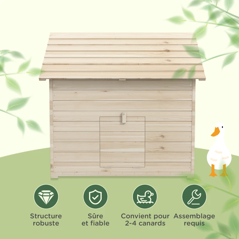 PawHut Abri pour canards maison pour canards avec toit ouvrant ventilation et porte-rampe 100 x 82,5 x 91 cm bois naturel
