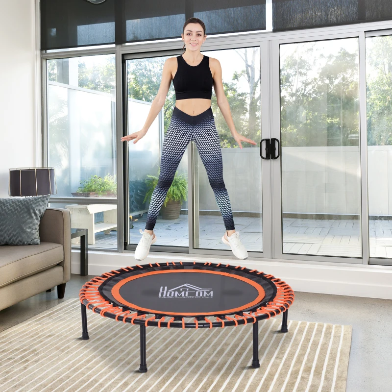 HOMCOM Trampolin für Kinder und Erwachsene, Gartentrampolin, Joga, 100 kg belastbar, Stahl, Schwarz, Ø101,6 x H25 cm