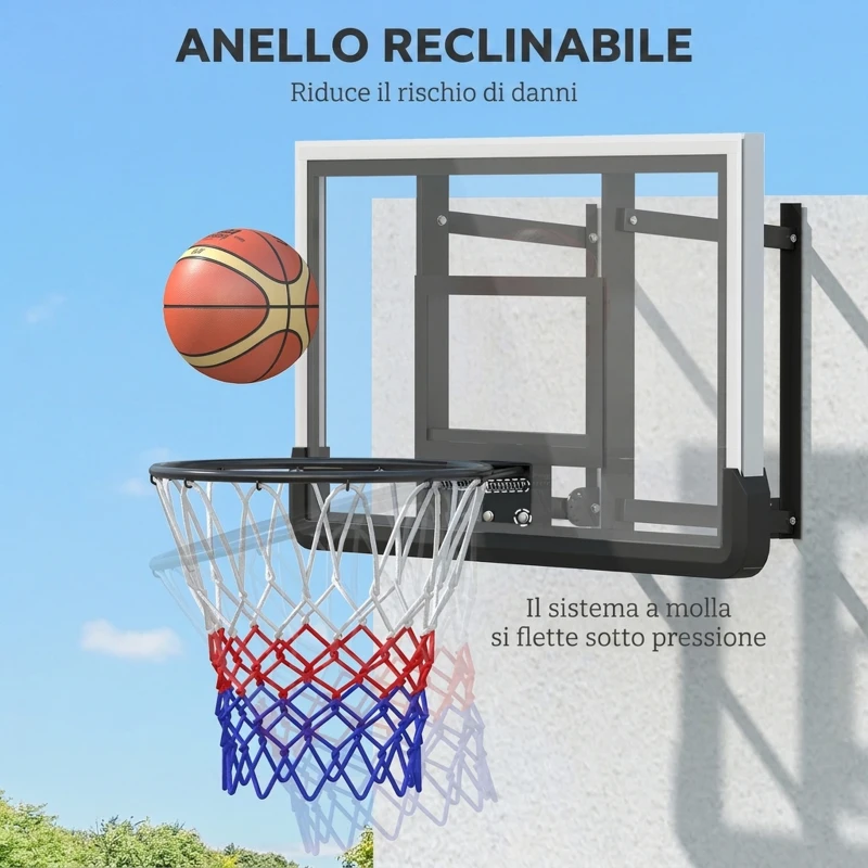 SPORTNOW Canestro Basket Esterno a Parete 110x90 cm, Tabellone Basket Esterno, Bordo in Acciaio, Cerchio Resistente Ø45 cm e Rete, Nero