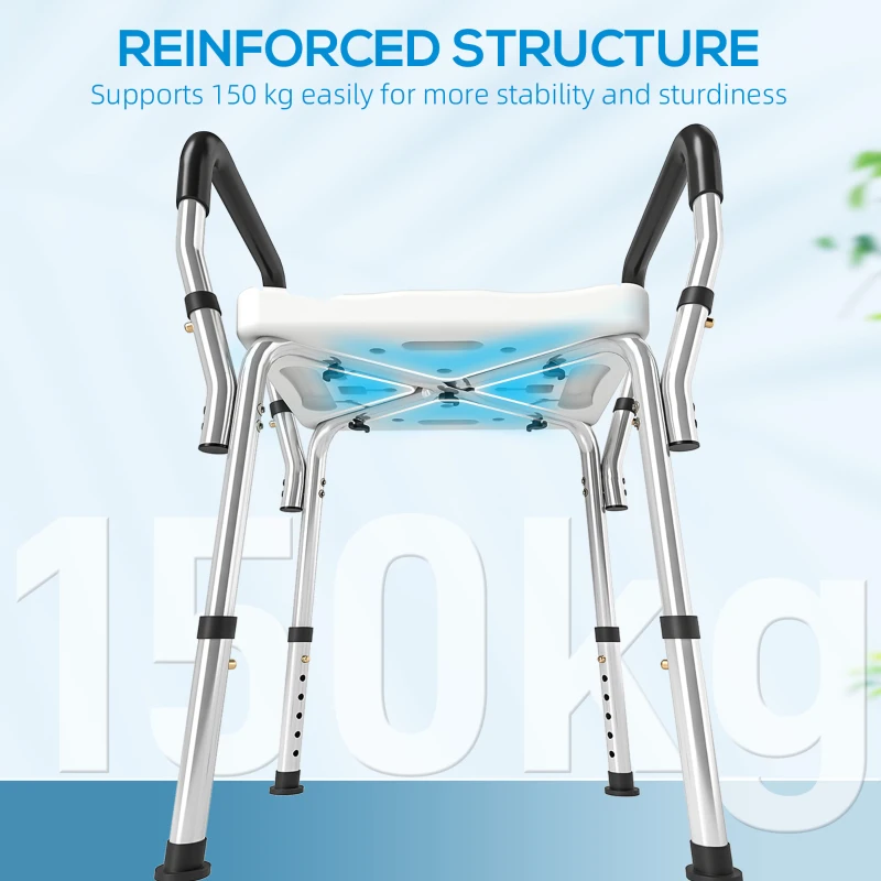 HOMCOM Tabouret de douche pour personnes âgées et handicapées avec accoudoirs, hauteur réglable, patins antidérapants, blanc