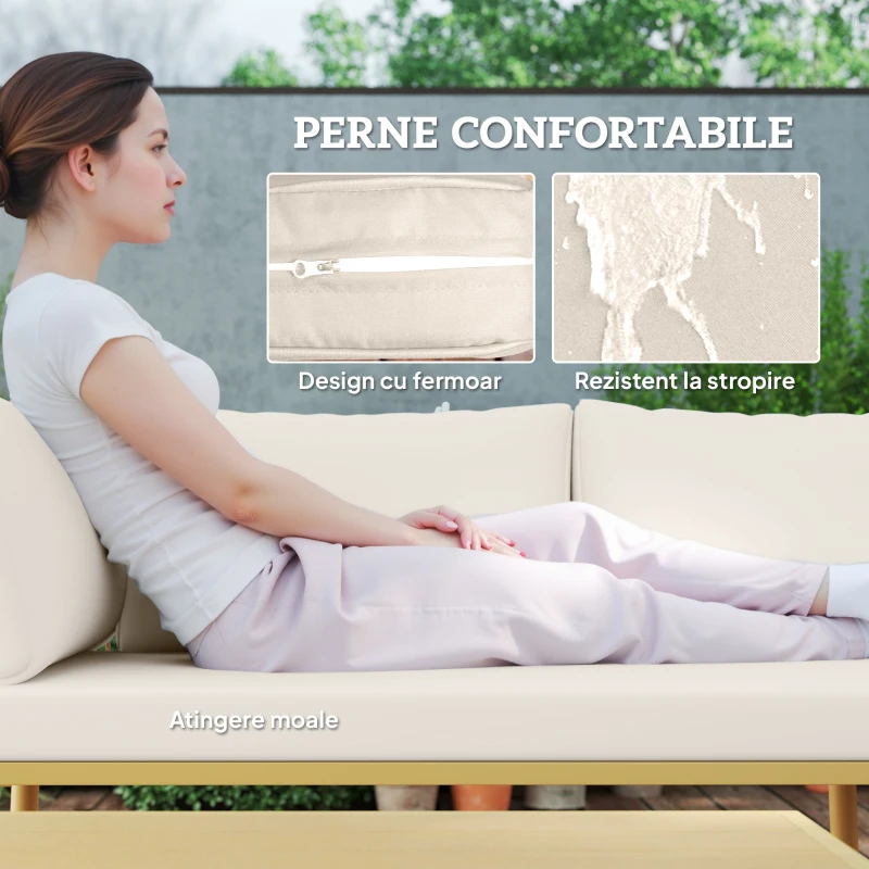 Outsunny Set Mobilier de Exterior din Ratan PE cu 2 Canapele de 2 Locuri cu Perne și 2 Mese de Cafea, Culoare Lemn