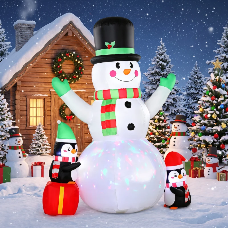 Outsunny Aufblasbarer Weihnachts-Schneemann, 243 cm, mit buntem LED-Licht, für draußen