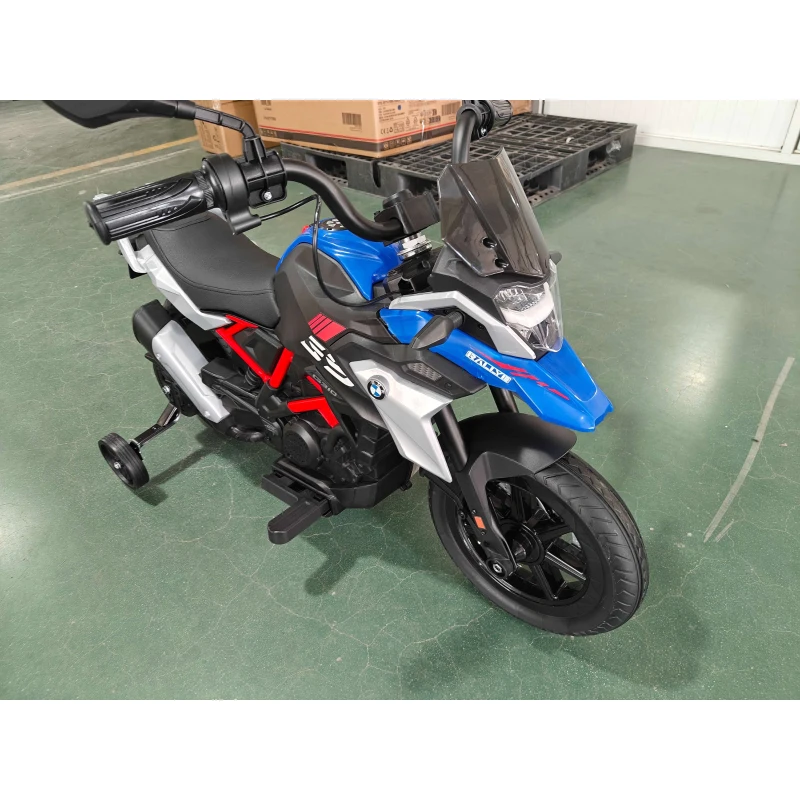AIYAPLAY Moto électrique pour enfants 3-8 ans 12V Licence BMW G310 GS, Batterie lithium, Roulettes amovibles, Bleu