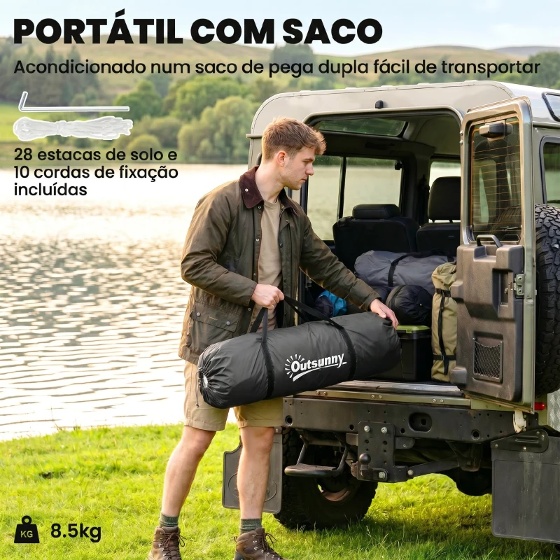 Outsunny Tenda de Campismo Familiar para 4-6 Pessoas com 2 Dormitórios Impermeável 3000 mm com Bolsa 555x225x190 cm Cinza e Azul