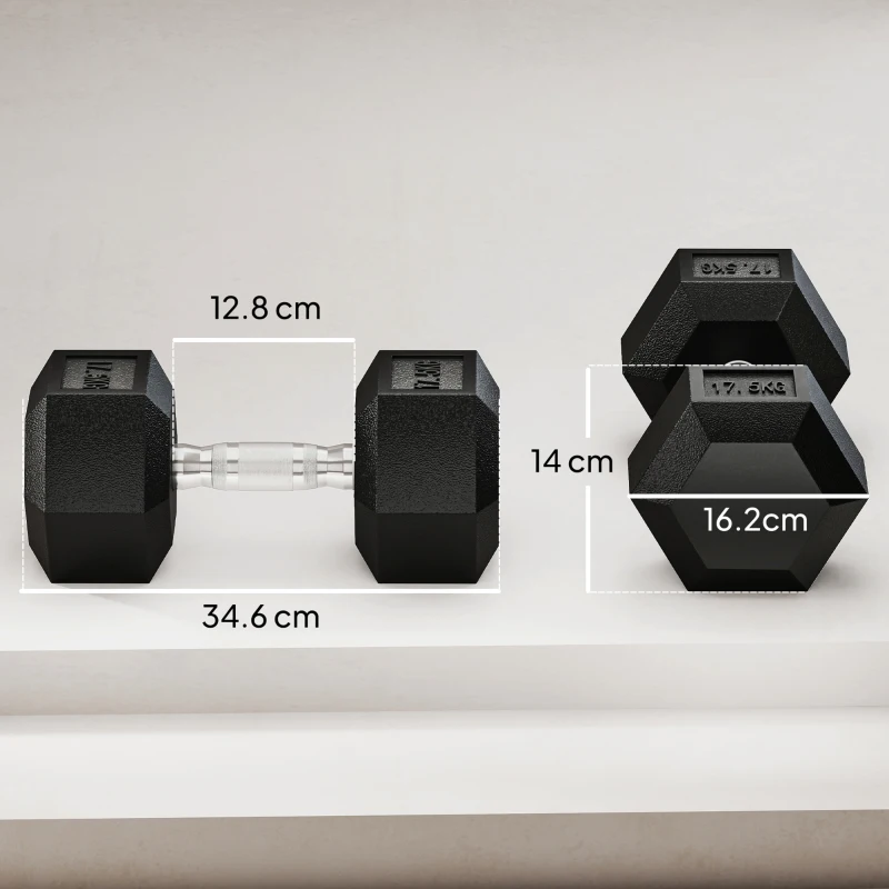 HOMCOM Set de Gantere 2x17,5 kg cu Mânere Antiderapante, din Metal, pentru Antrenament Fitness, Negru