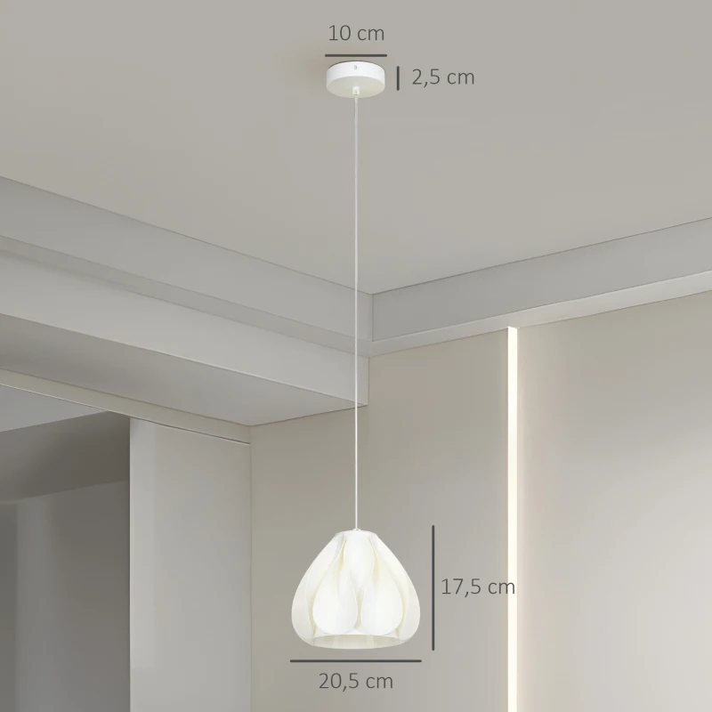 HOMCOM Candeeiro Suspensoo Moderno Candeeiro de Teto com Ecrã de Impressão 3D Iluminação para Sala de Jantar Ø20,5x17,5 cm Branco