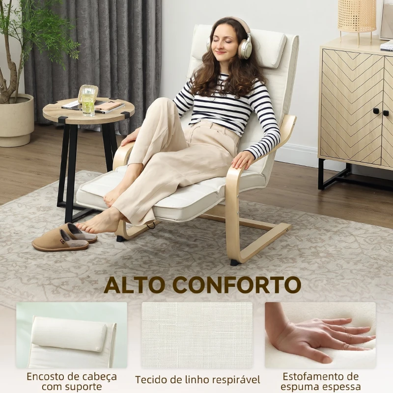 HOMCOM Poltrona de Linho com Massagem e Aquecimento, Apoio para os Pés Ajustável, Encosto Alto, Apoio de Cabeça, Comando e Bolso