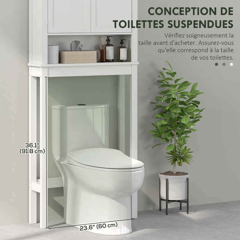HOMCOM Meuble WC dessus de toilette meuble machine à laver meuble salle de bain placard 2 portes étagères réglables blanc