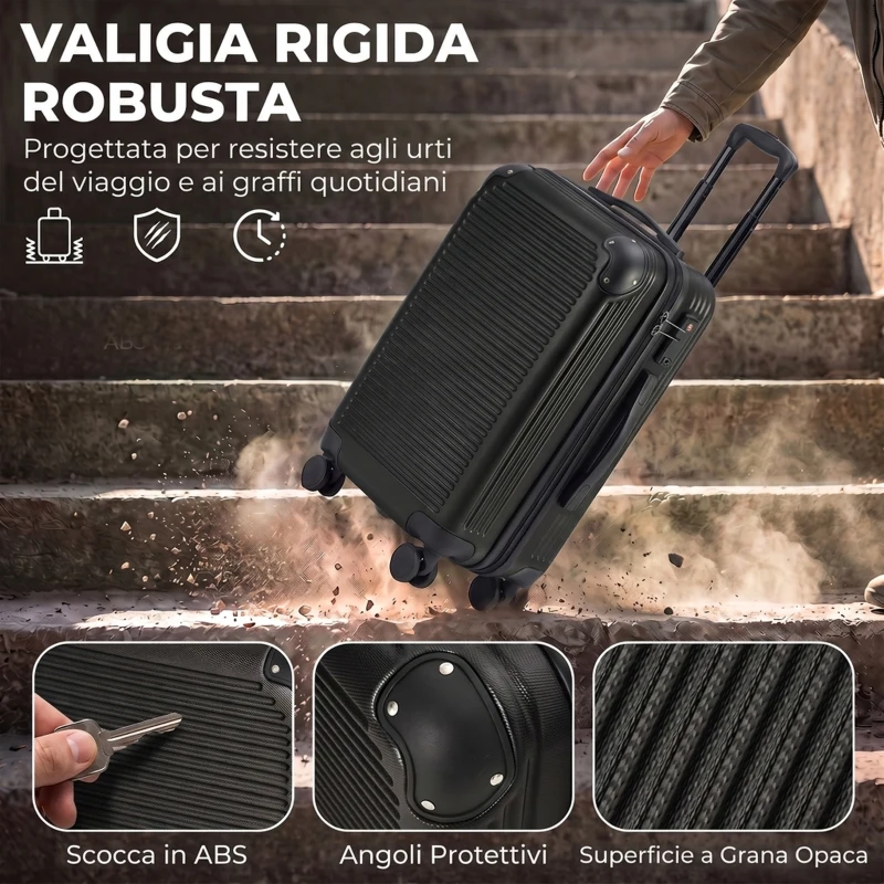 HOMCOM Valigia Rigida Piccola 40L, Bagaglio Espandibile ABS con 4 Ruote Girevoli, Angoli Protettivi, 56x36x24 cm, Nero