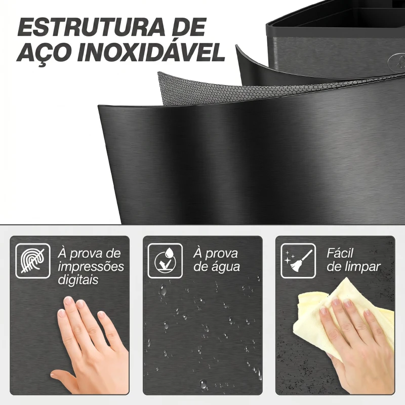 HOMCOM Papeleira de Cozinha em Aço Inoxidável com 2 Compartimentos 2x20L Pedal, Tampas de Fecho Suave e Balde Removível Preto