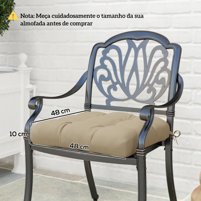 Outsunny Conjunto de Almofadas para Cadeiras de Jantar e Jardim Impermeáveis e Anti-UV com 2 Fitas de Fixação 48x48x10 cm Caqui