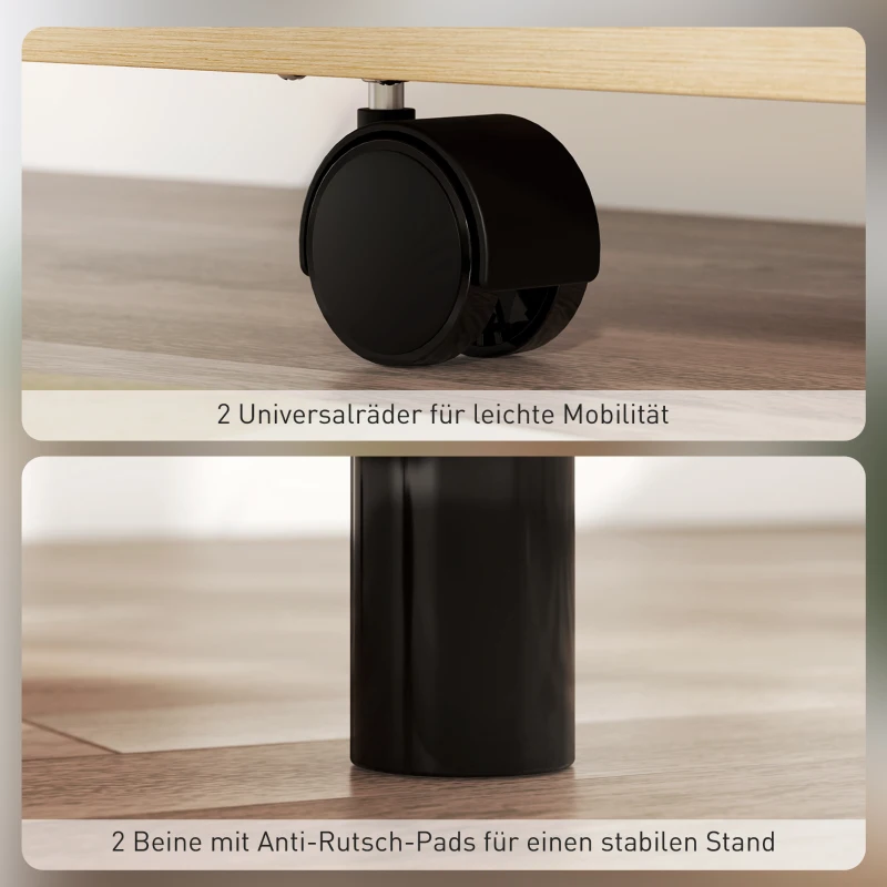 HOMCOM Rollbarer Podiumsständer, Redepult mit klappbaren Seitenflügeln, Laptop-Tisch mit Schublade und Regalen, Eichenoptik