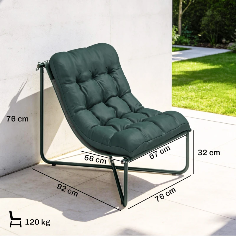 Outsunny Gartenstuhl Gartensessel mit Kissen Atmungsaktiver Sling-Sitz Stahlrahmen für Garten Terrasse 76 x 92 x 76 cm Dunkelgrün